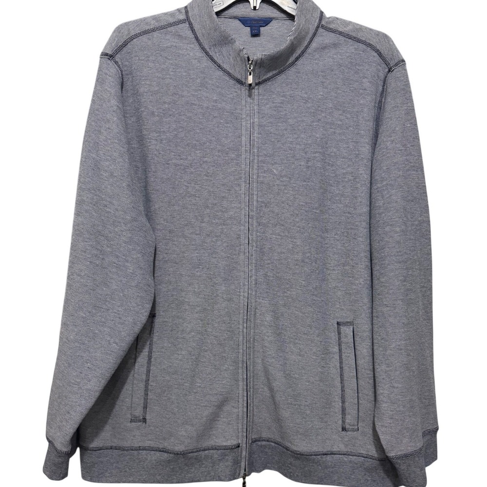 David Donahue Mens XXL Full Zip Cardigan Sweater Navy Textured Mock Neck Jacket
